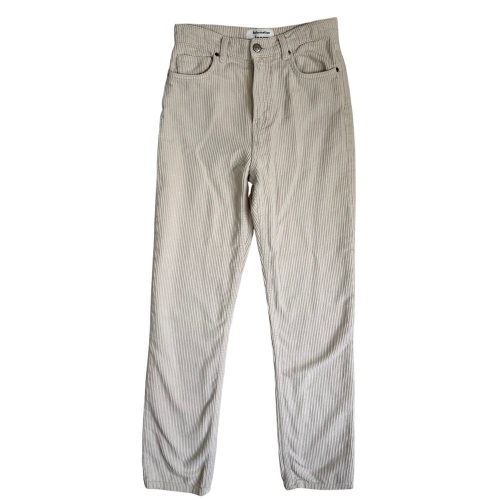 Reformation Cynthia Corduroy High Rise Straight Leg Jeans Off White 25
